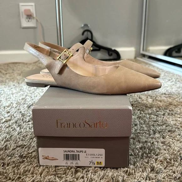 Franco Sarto Saundra Taupe Le Point Toe Flats - Picture 1 of 9